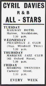 Cyril Davies All-Stars 1962 (gig list)